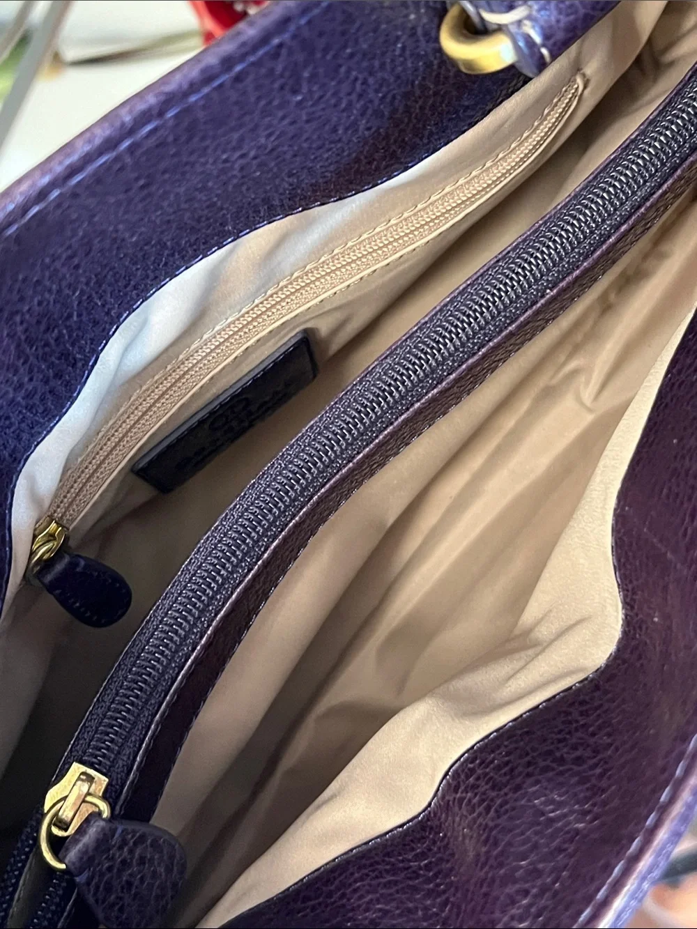 Cole Haan Purple Y2K Suede & Leather Top Handle Satchel with Gold Hardware
